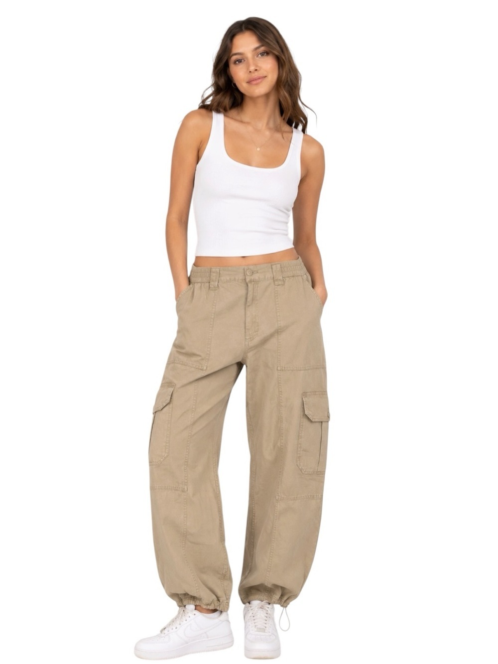 AERO - NWT Utility Cargo Pants Tan Cotton Barrel Jogger Sz L